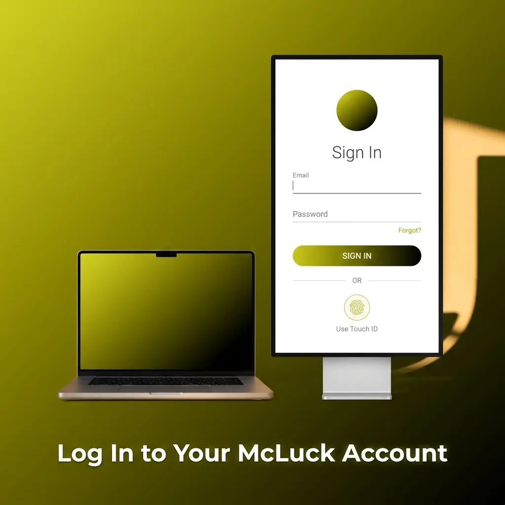 McLuck account login page showing email and password fields with sign in button for returning players