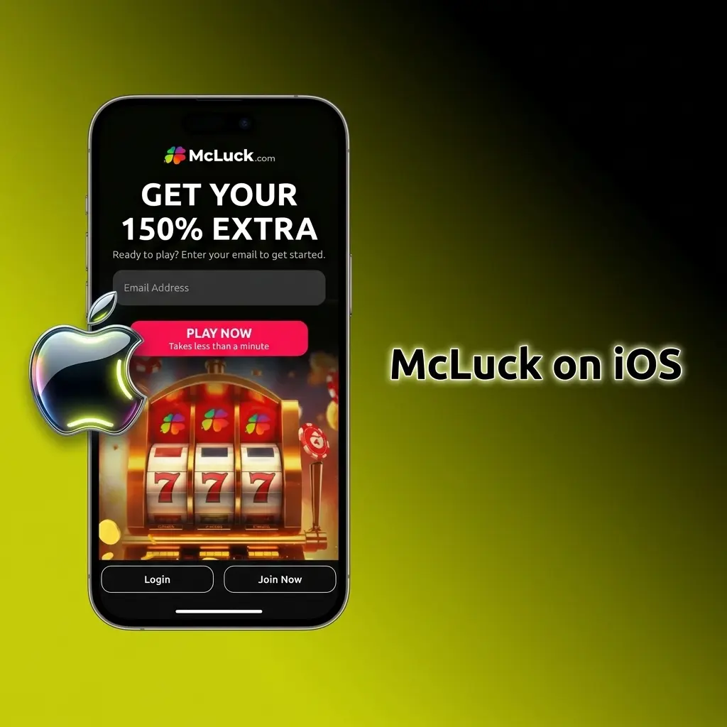 McLuck iOS app on iPhone showing sports betting, live casino, and slots features available on Apple App Store