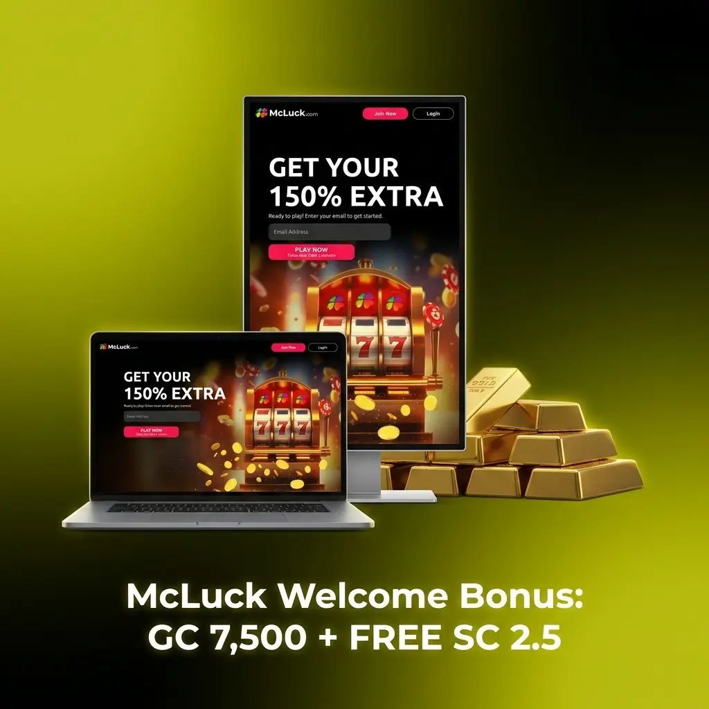 McLuck welcome bonus offering GC 7,500 Gold Coins and FREE SC 2.5 Sweeps Coins for new US player registrations